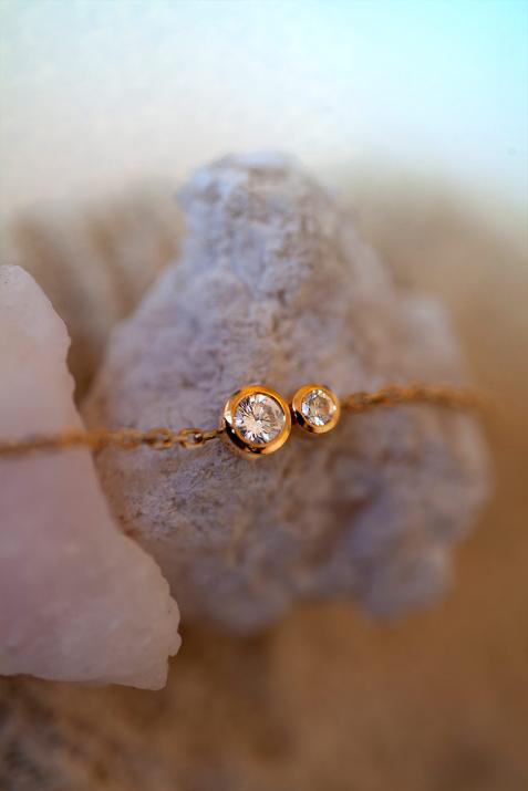 Chain Bracelet For Women with 0.15ct Round Diamond in Yellow Gold Bezel Setting - Redline - 0++