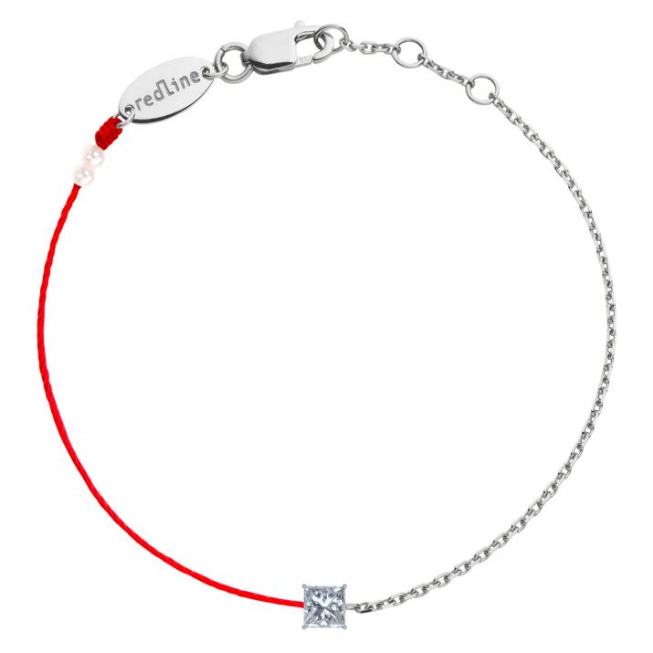 String Bracelet For Women with 0.12ct Princess Diamond in White Gold Prong Setting - Redline - 0++