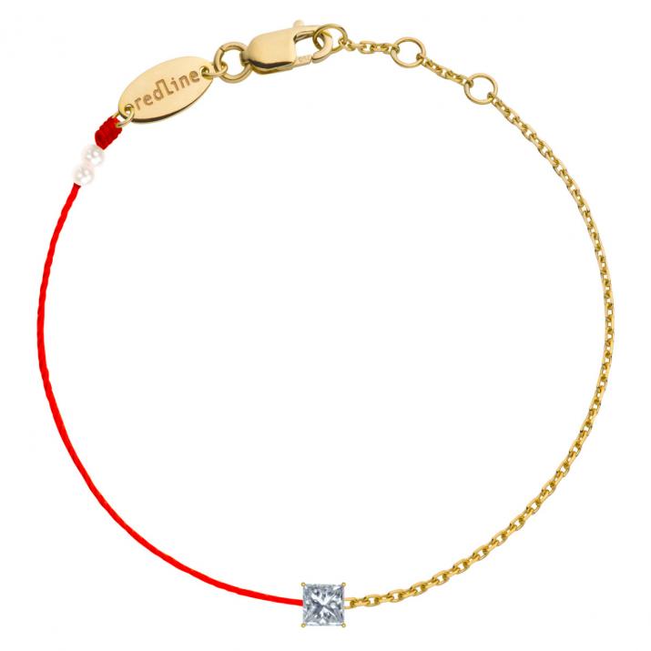 String Bracelet For Women with 0.12ct Princess Diamond in Yellow Gold Prong Setting - Redline - 0++
