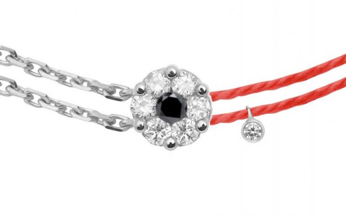 String-Chain Bracelet For Women with 0.07ct Round Diamond in White Gold Cluster Setting - Redline - 0++