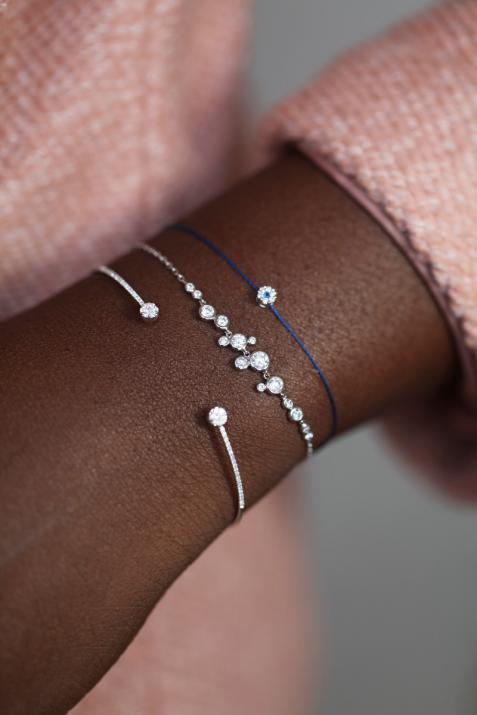 Chain Bracelet For Women with 0.62ct Round Diamond in White Gold Bezel Setting - Redline - 0++