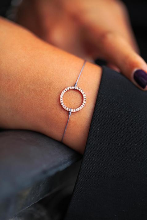 String Bracelet For Women with 0.16ct Round Diamond in Rose Gold Pavé Setting - Redline - 0++
