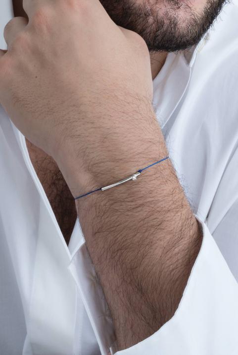 String Bracelet For Men with 0.05ct Round Diamond in White Gold Bezel Setting - Redline - 0++