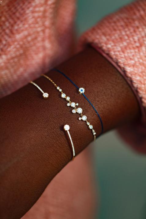 Chain Bracelet For Women with 0.62ct Round Diamond in Yellow Gold Bezel Setting - Redline - 0++