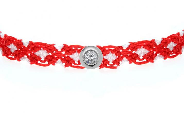Brazilian Multistring Bracelet with 0.05ct Round Diamond in White Gold Bezel Setting - Redline - 0++