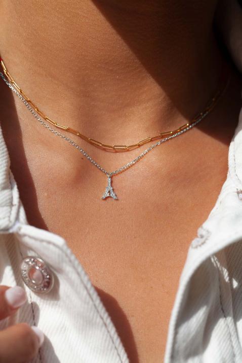 Chain Necklace For Women with 0.05ct Round Diamond in White Gold Pavé Setting - Redline - 0++