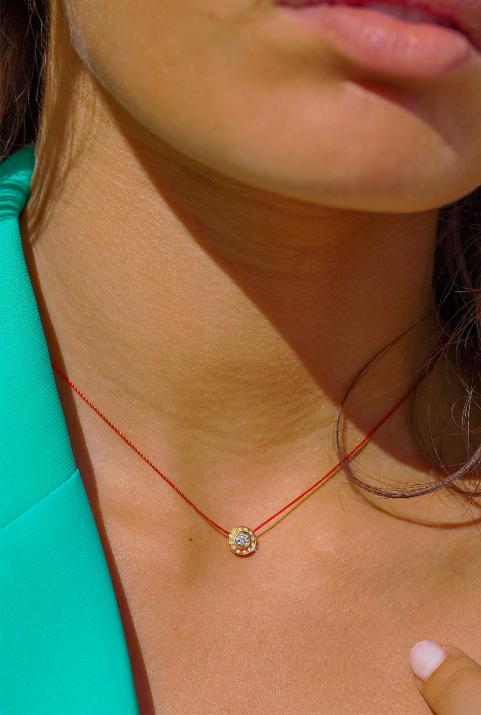 String Necklace For Women with 0.26ct Round Diamond in Yellow Gold Bezel Setting - Redline - 0++