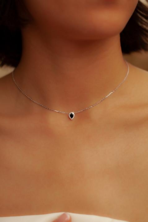 Chain Necklace For Women with 0.07ct Pear Diamond in White Gold Prong Setting - Redline - 0++