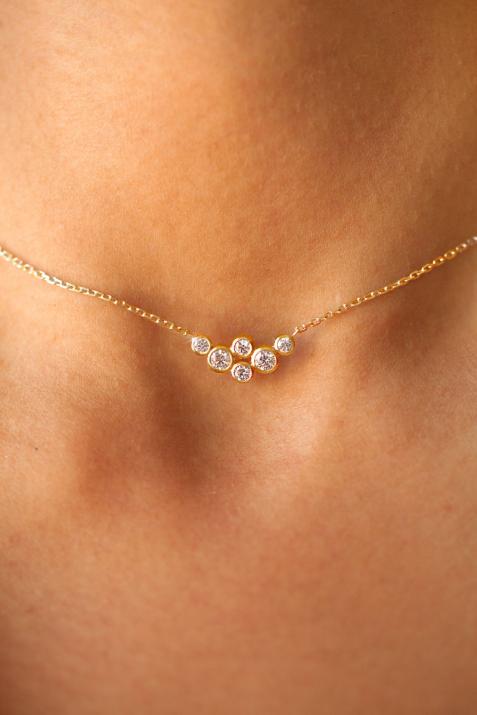 Chain Necklace For Women with 0.40ct Round Diamond in Yellow Gold Bezel Setting - Redline - 0++