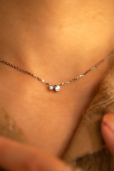 Chain Necklace For Women with 0.15ct Round Diamond in Black Gold Bezel Setting - Redline - 0++