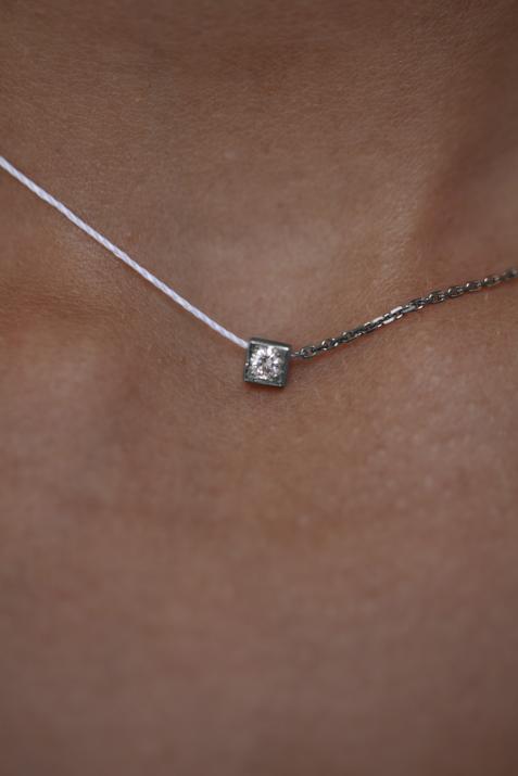 Колье с цепочкой и бриллиантом 0,10 кар в оправе из черного золота - Redline - 0++