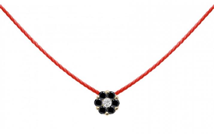 String Necklace For Women with 0.06ct Round Diamond in Yellow Gold Cluster Setting - Redline - 0++