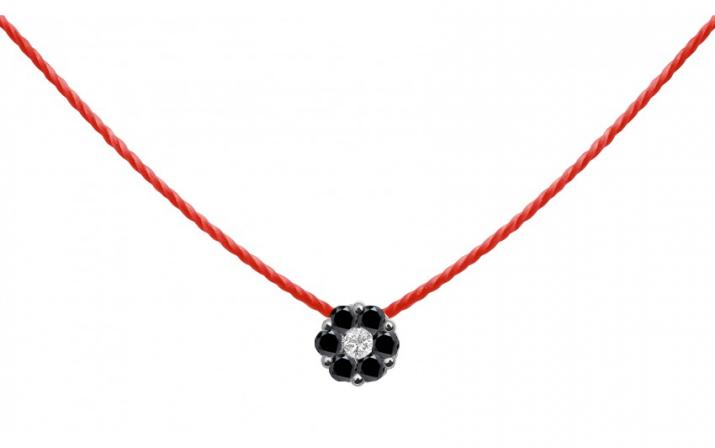 String Necklace For Women with 0.06ct Round Diamond in Black Gold Cluster Setting - Redline - 0++
