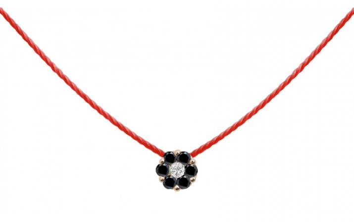 String Necklace For Women with 0.06ct Round Diamond in Rose Gold Cluster Setting - Redline - 0++