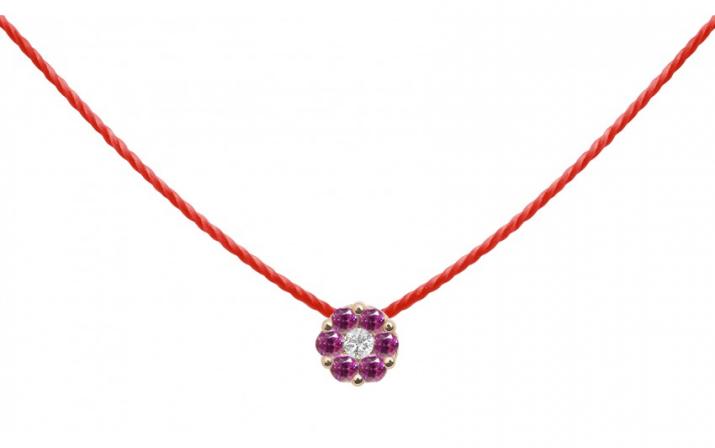 String Necklace For Women with 0.01ct Round Diamond in Rose Gold Cluster Setting - Redline - 0++