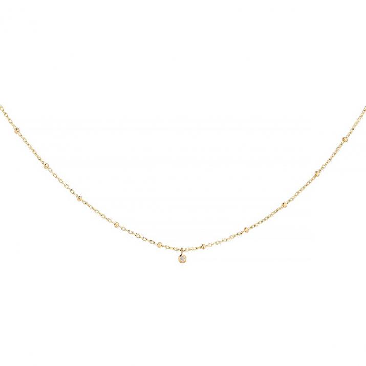 Chain Necklace For Women with 0.01ct Round Diamond in Yellow Gold Bezel Setting - Redline - 0++