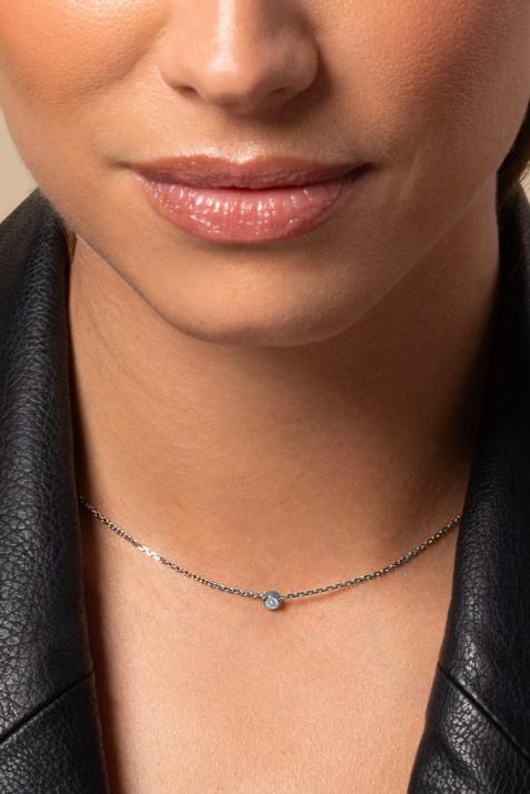 Chain necklace with 0.1ct diamond in black gold bezel setting - Redline - 0++