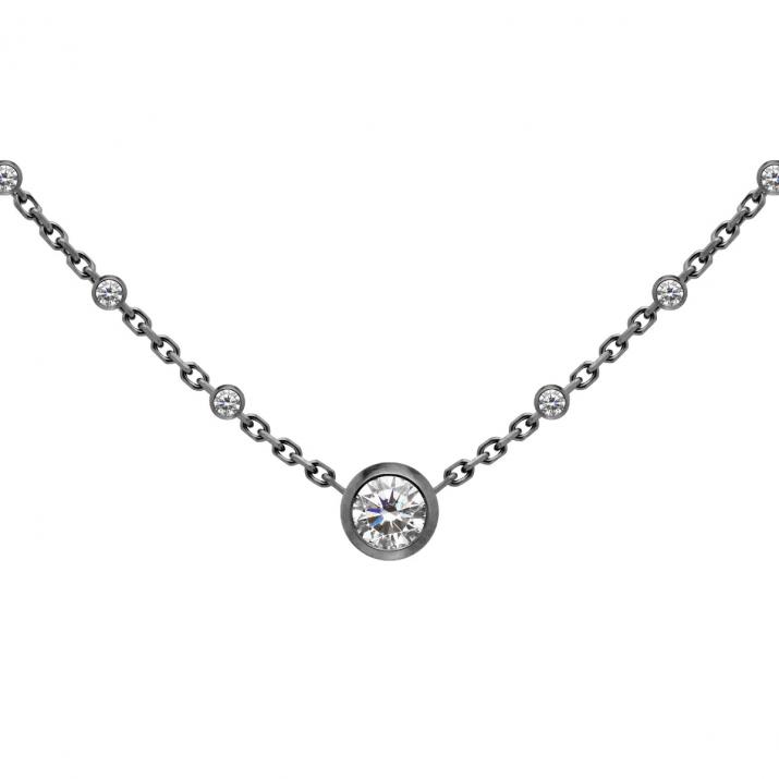 Chain Necklace For Women with 0.14ct Round Diamond in Black Gold Bezel Setting - Redline - 0++