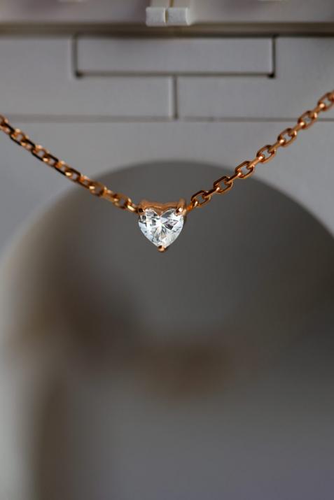 Chain Necklace For Women with 0.20ct Heart ShapedDiamond in Rose Gold Prong Setting - Redline - 0++