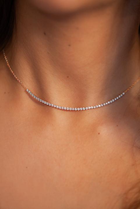 Chain Necklace For Women with 0.84ct Round Diamond in Rose Gold Prong Setting - Redline - 0++