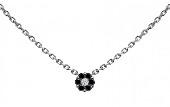 Chain Necklace For Women with 0.06ct Round Diamond in Black Gold Cluster Setting - Redline