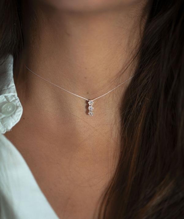 String Necklace For Women with 0.30ct Round Diamond in White Gold Cluster Setting - Redline - 0++