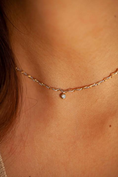 Колье Entrelacet из желтого золота с бриллиантом - Redline - 0++