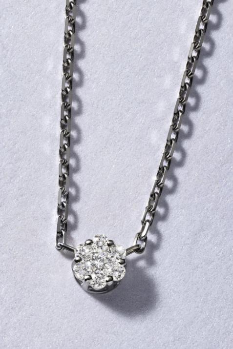 Chain Necklace For Women with 0.05ct Round Diamond in Black Gold Cluster Setting - Redline - 0++