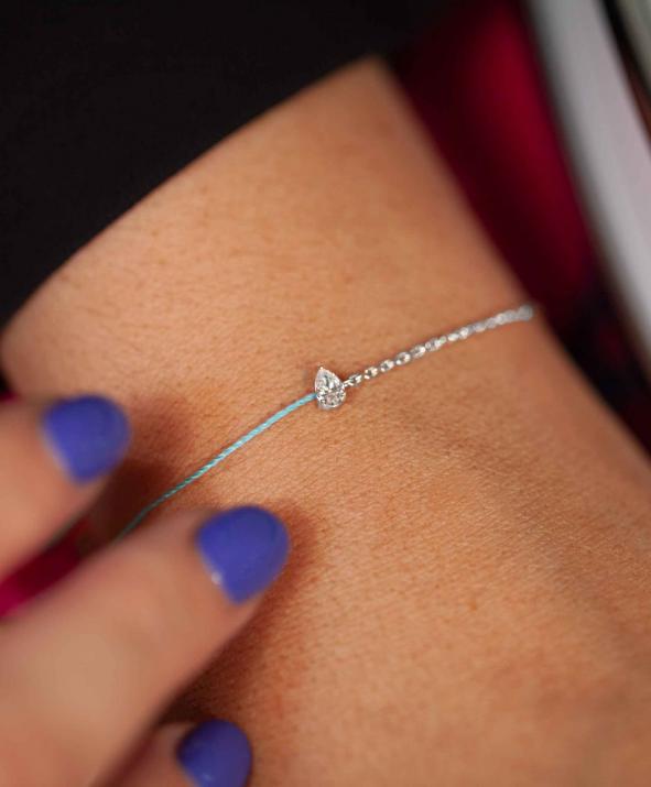 String-Chain Bracelet For Women with 0.20ct Pear Diamond in White Gold Prong Setting - Redline - 0++