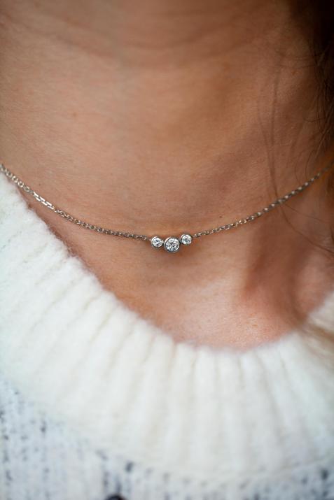 Chain Necklace For Women with 0.20ct Round Diamond in Black Gold Bezel Setting - Redline - 0++