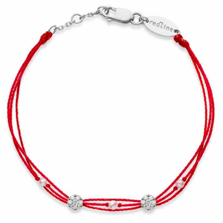 Multistring Bracelet For Women with 0.10ct Round Diamond in White Gold Cluster Setting - Redline