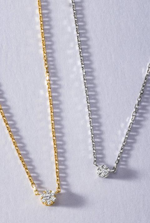 Chain Necklace For Women with 0.10ct Round Diamond in Yellow Gold Cluster Setting - Redline - 0++