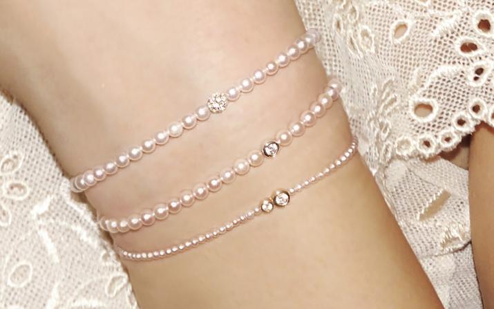 String Pearl Bracelet For Women with 0.19ct Round Diamond in Rose Gold Prong Setting - Redline - 0++