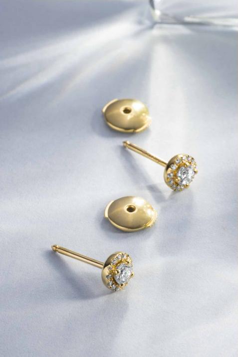 Earrings with 0.29ct Round Diamond in Yellow Gold Prong Setting - Redline - 0++