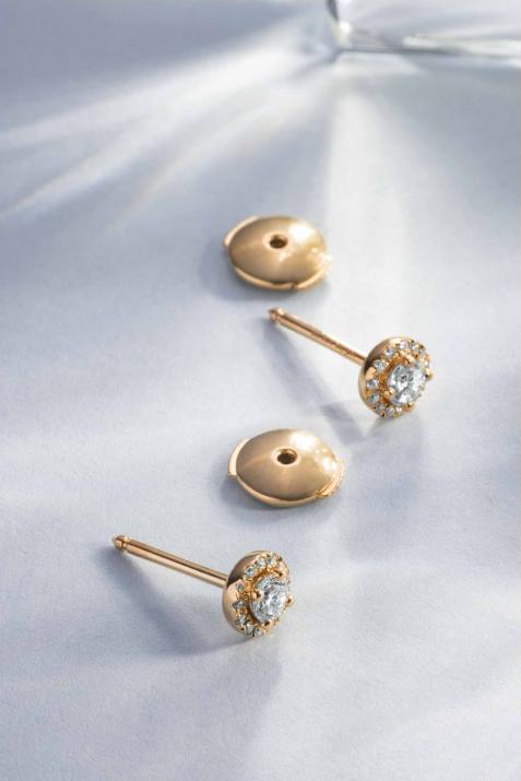 Earrings with 0.29ct Round Diamond in Rose Gold Prong Setting - Redline - 0++