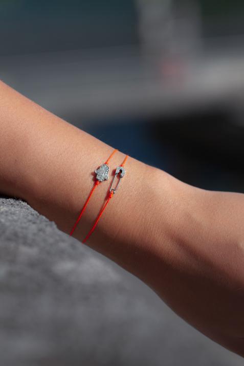 Bracelet fil main de Fatma or blanc pavé diamants - Redline - 0++