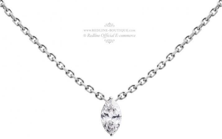 Chain Necklace For Women with 0.20ct Marquise Diamond in White Gold Prong Setting - Redline