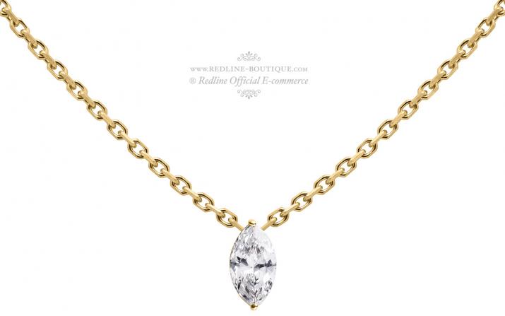 Chain Necklace For Women with 0.20ct Marquise Diamond in Yellow Gold Prong Setting - Redline