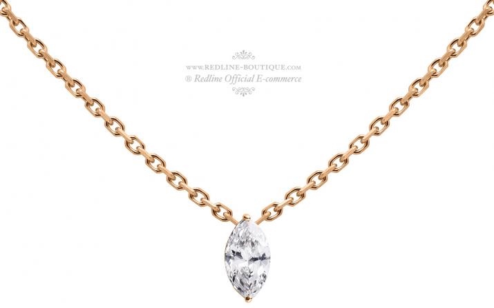 Chain Necklace For Women with 0.10ct Marquise Diamond in Rose Gold Prong Setting - Redline