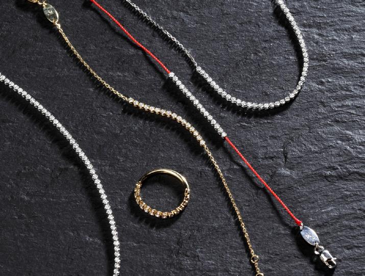 String Bracelet For Women with 0.30ct Round Black Diamond in Black Gold Prong Setting - Redline - 0++