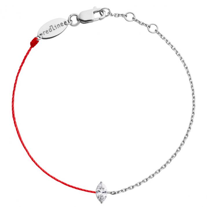 String-Chain Bracelet For Women with 0.10ct Marquise Diamond in White Gold Prong Setting - Redline - 0++