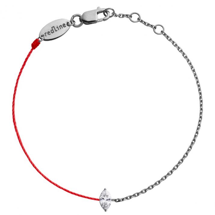 String-Chain Bracelet For Women with 0.10ct Marquise Diamond in Black Gold Prong Setting - Redline - 0++