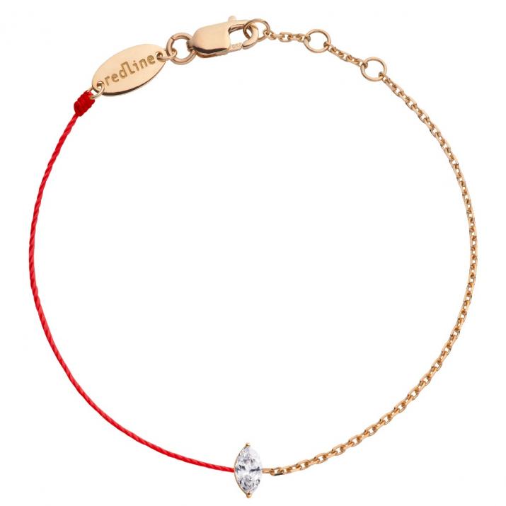 String-Chain Bracelet For Women with 0.10ct Marquise Diamond in Rose Gold Prong Setting - Redline - 0++