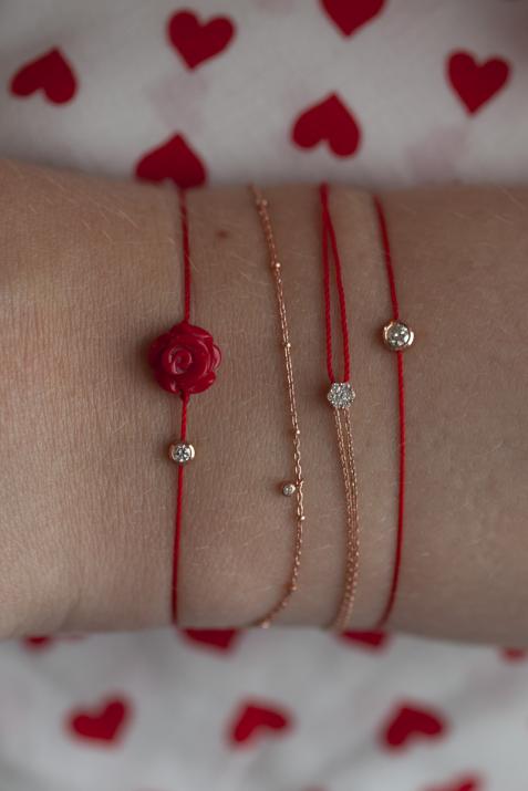 String Bracelet For Women with 0.05ct Round Diamond in Rose Gold Bezel Setting - Redline - 0++