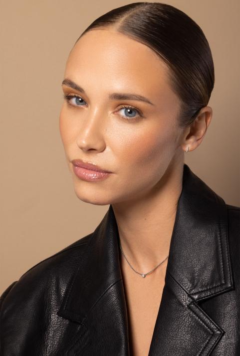 Chain Necklace For Women with 0.05ct Round Diamond in Black Gold Cluster Setting - Redline - 0++