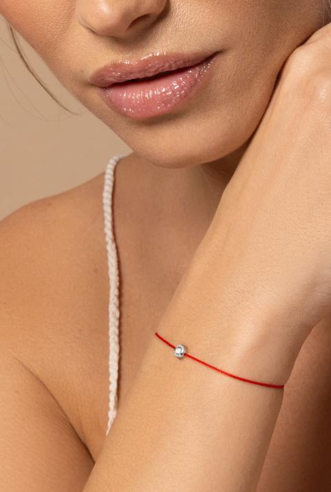 String Bracelet For Women with 0.05ct Round Diamond in Silver Bezel Setting - Redline - 0++