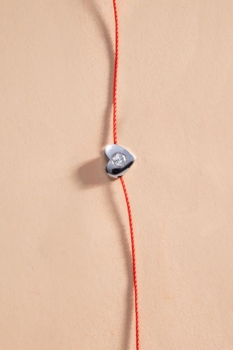 String Bracelet For Women with 0.05ct Round Diamond in Silver Bezel Setting - Redline - 0++