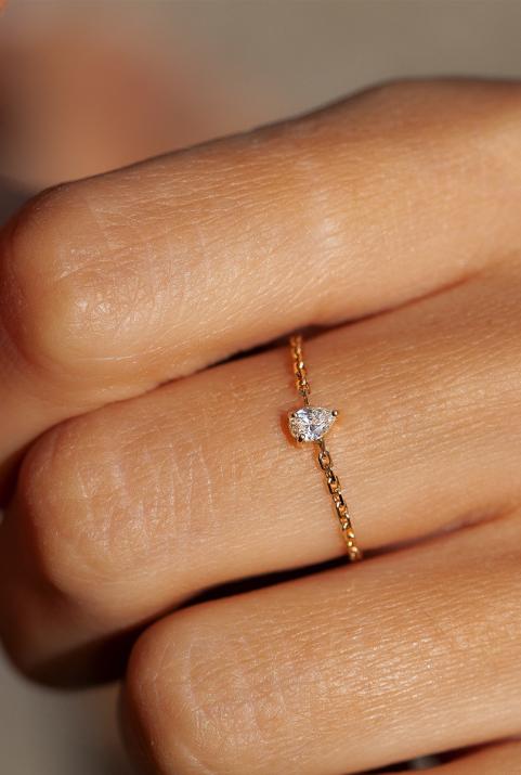 Ring with 0.10ct Pear Diamond in Yellow Gold Prong Setting - Redline - 0++