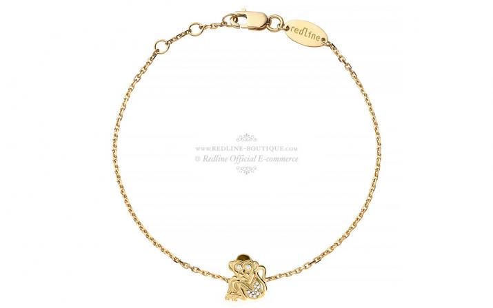 Yellow gold chain bracelet with diamond-paved monkey - Redline - 0++