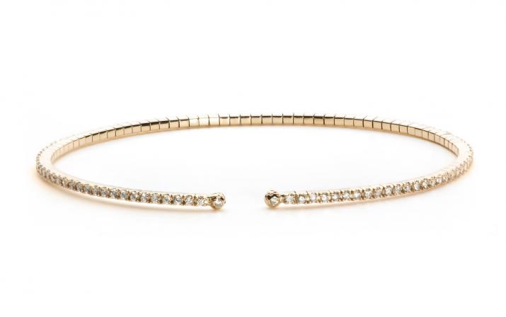 Bangle Bracelet with 0.91ct Round Diamond in Yellow Gold Prong Setting - Redline - 0++